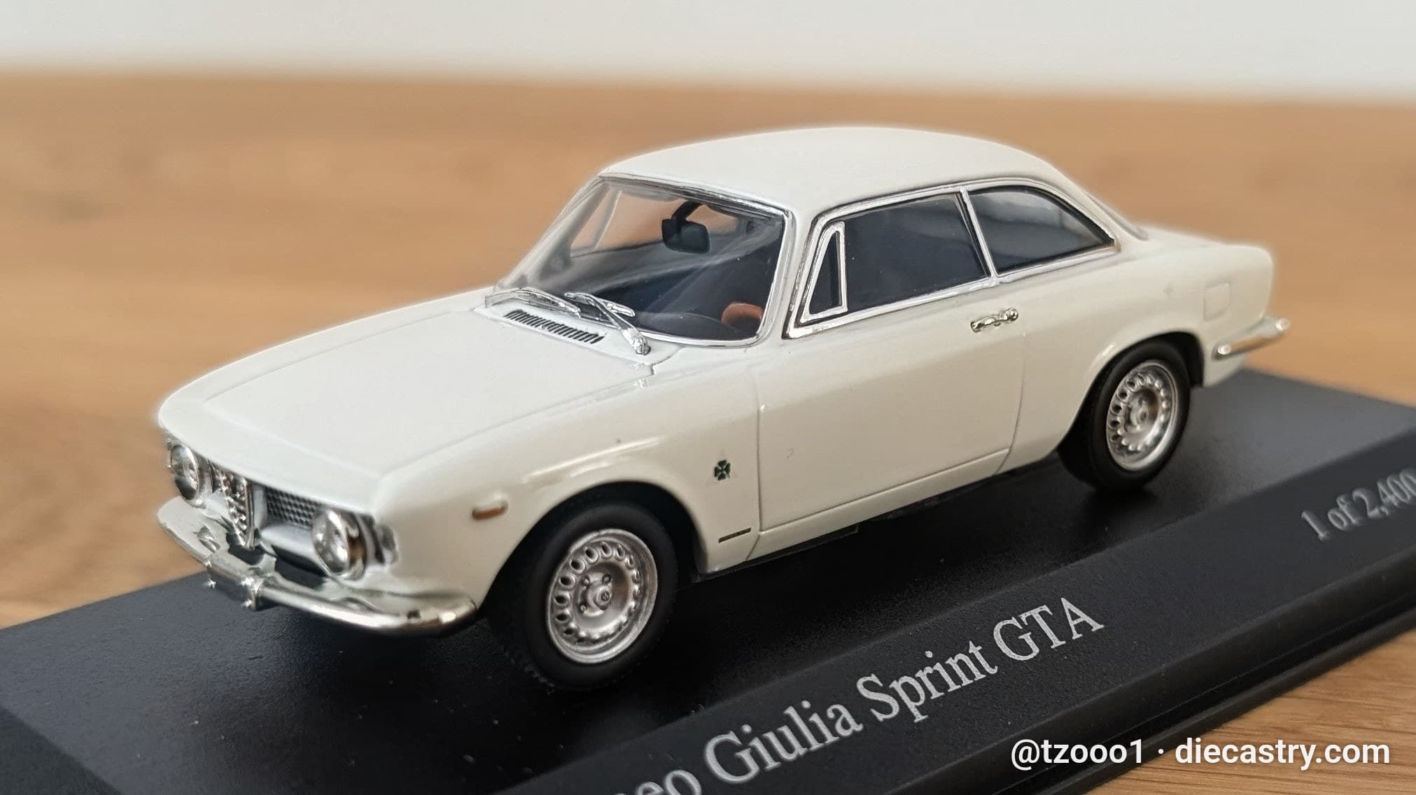 1965 Alfa Romeo Giulia Sprint GTA 1:43 scale diecast model by Minichamps in Bianco