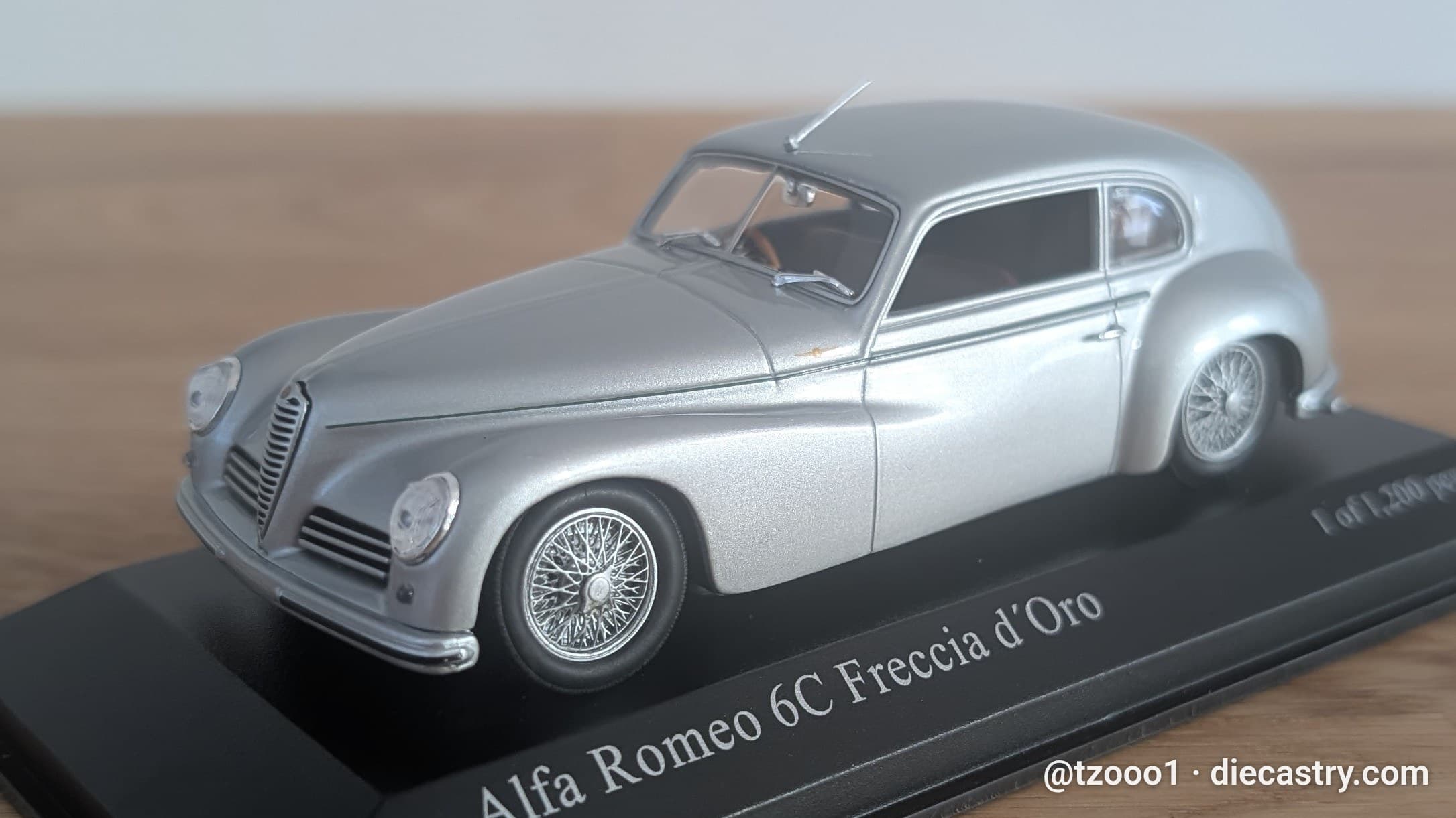 1947 Alfa Romeo 6C Freccia d'Oro 1:43 scale diecast model by Minichamps in Argento