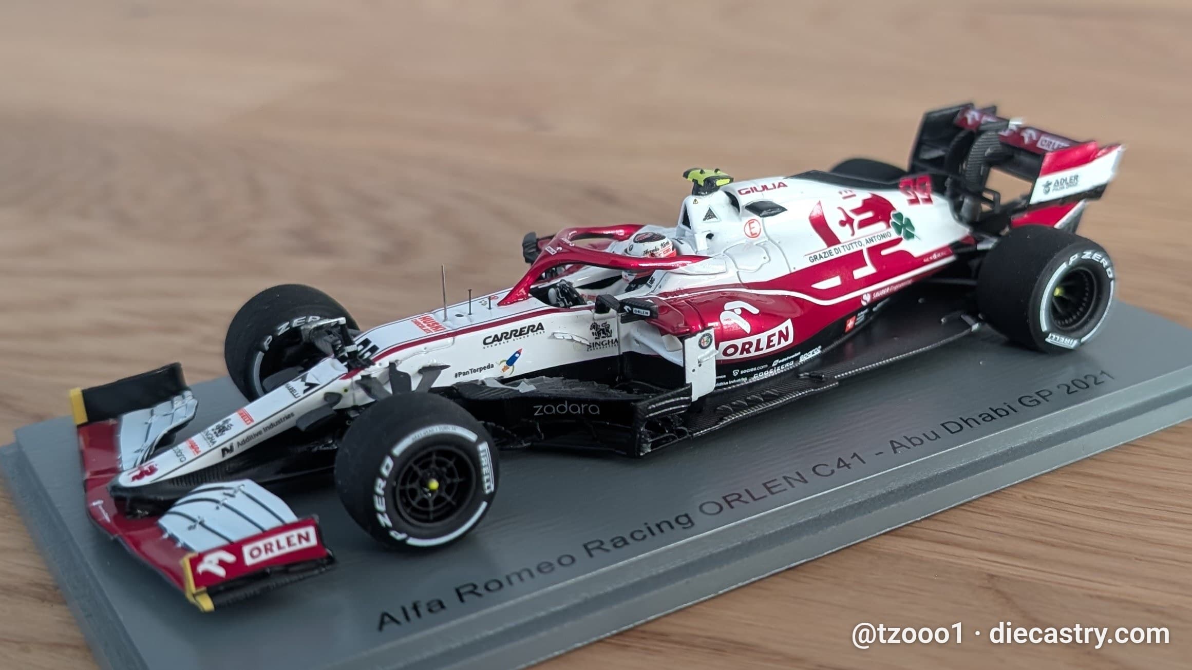 2021 Alfa Romeo Racing Orlen C41 / Abu Dhabi GP 1:43 scale diecast model by SPARK Models in #99