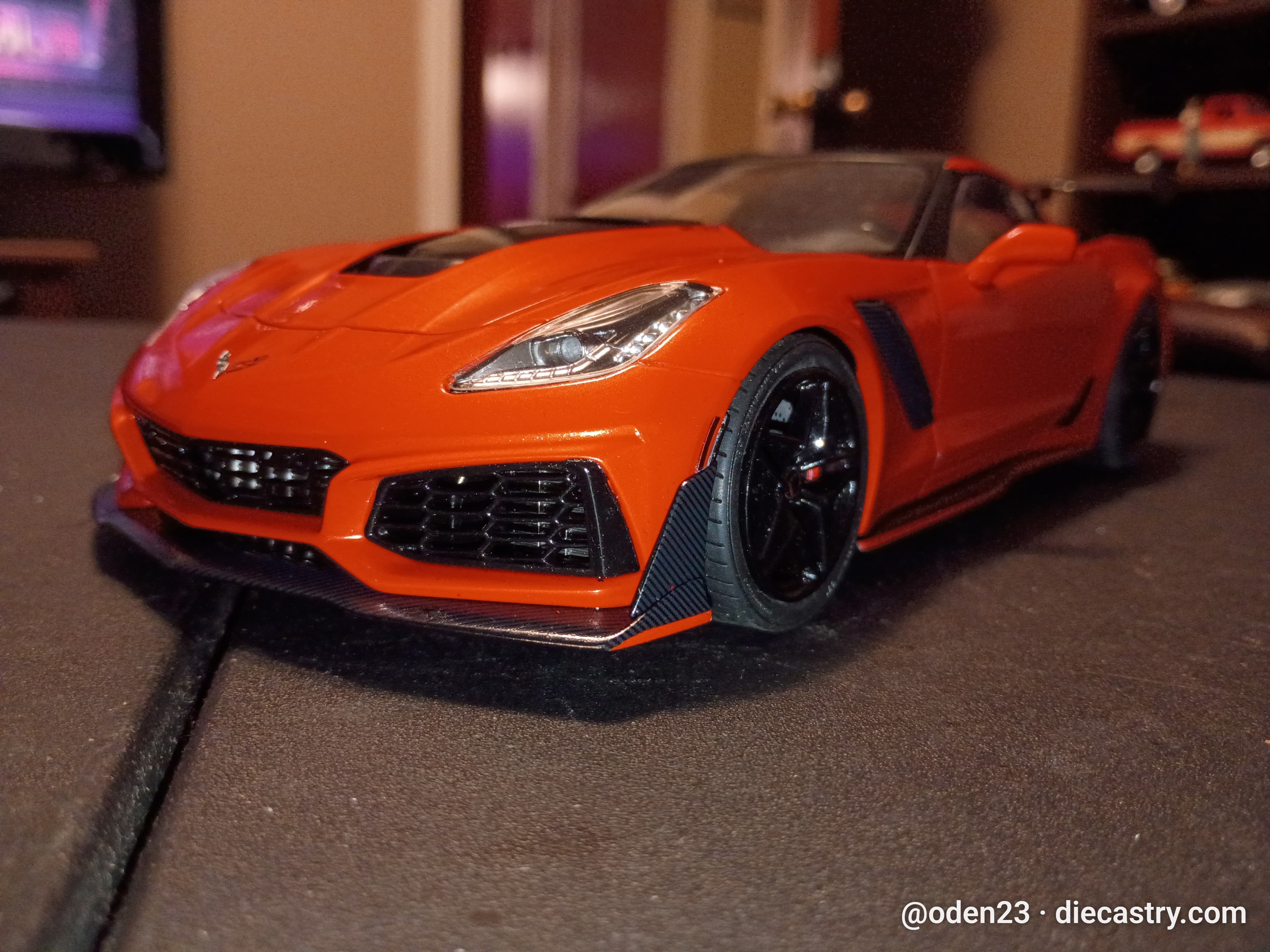 2019 Chevrolet Corvette ZR-1 1:18 scale diecast model by IXO America in Sebring Orange Metallic