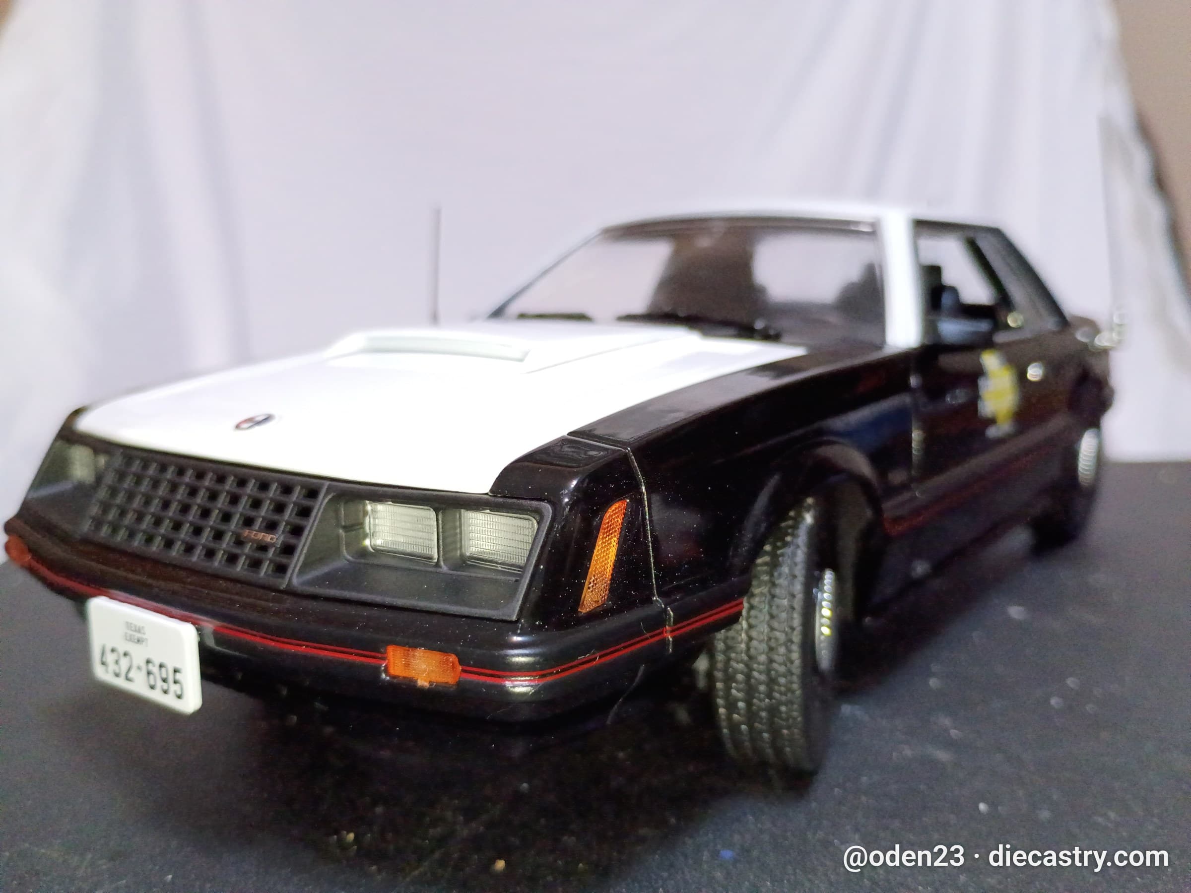 1982 Ford Mustang SSP 1:18 scale diecast model by Greenlight Collectibles in Black/White