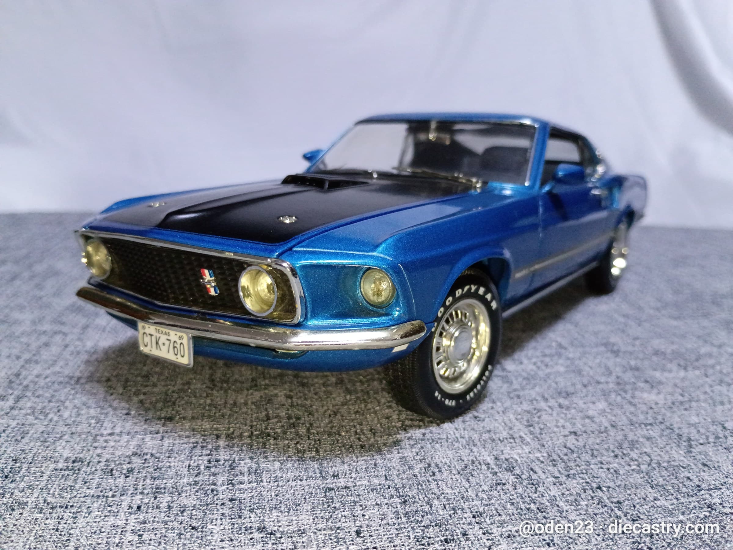 1969 Ford Mustang Mach 1 1:18 scale diecast model by Ertl in Acapulco Blue